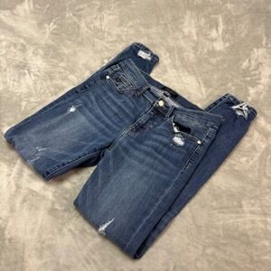 Judy Blue Jeans Women Size 9 29 Distressed Skinny Leg Blue Denim Pants (29x28)